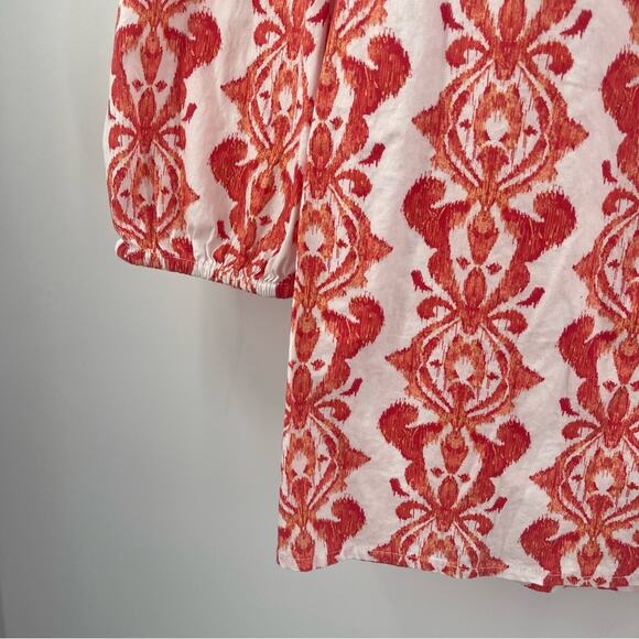 CHICO’S Tunic Size Large Contrast Medallion Feminine Popover Top Stretch Cotton - Picture 8 of 15